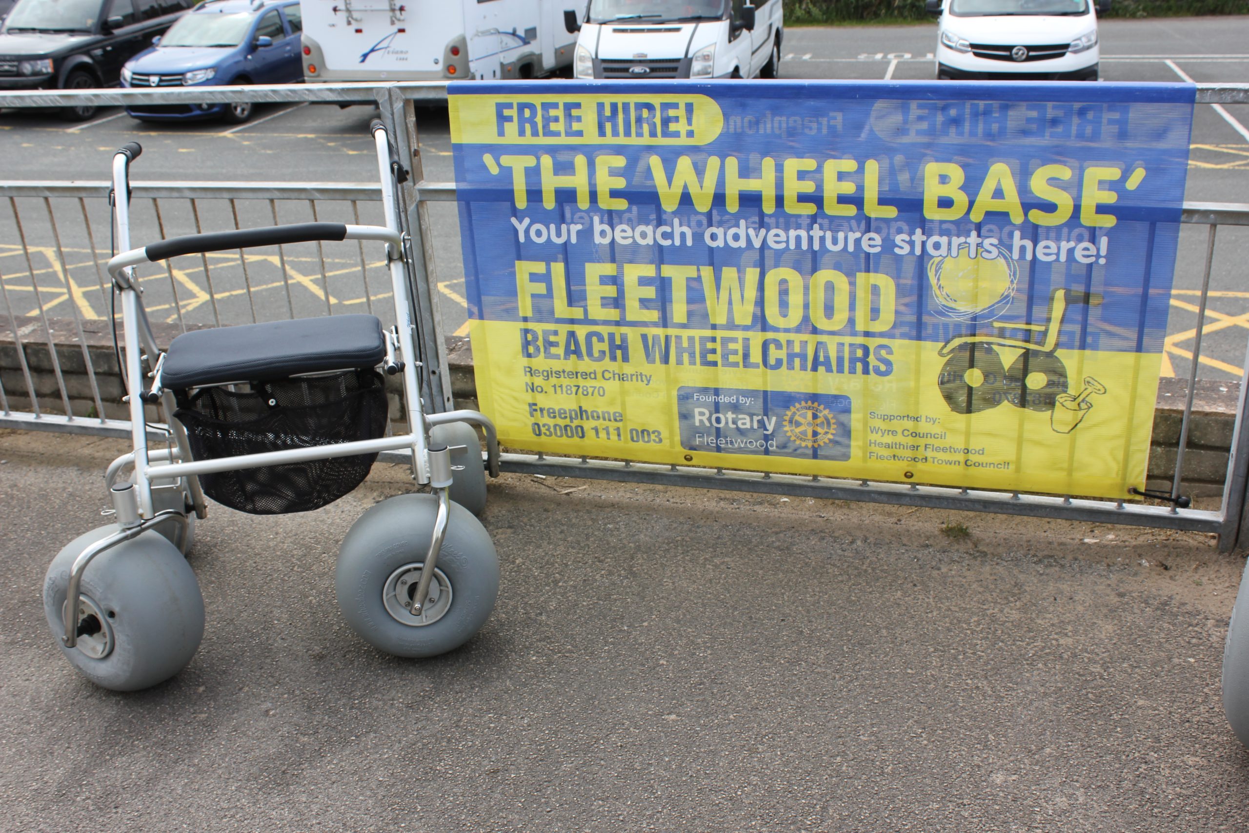 A rollator walking frame on balloon wheels at the Wheel Base